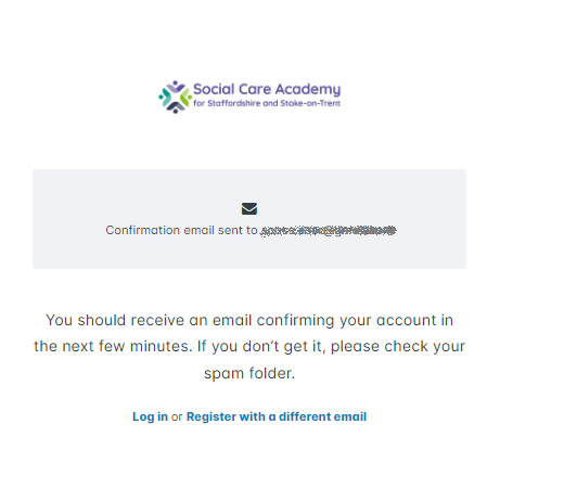 A webpage that states a confirmation e-mail ahs been sent.