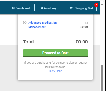 The "Proceed to Cart" button, in the top-right of the page, visible after adding something to your cart.